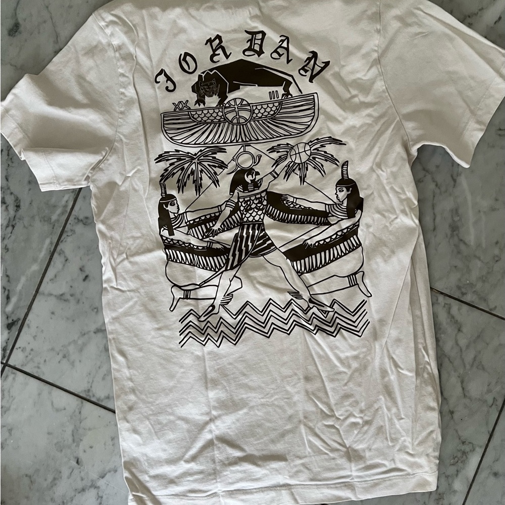 Jordan White Short-Sleeve Tee with Black Egyptian Graphic
